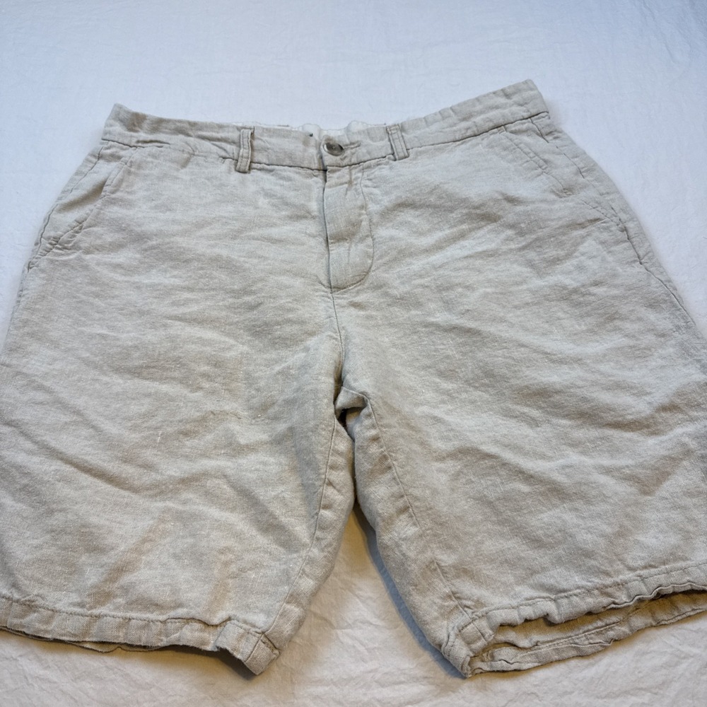 Old Navy Shorts MENS 36 Ultimate Slim Built-In Flex Linen Blend NATURAL TAN